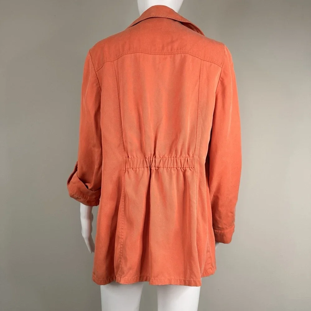 Chico's Jacket 1 Women's Medium Orange Open-Front Roll-Tab‎ 3/4 Sleeve